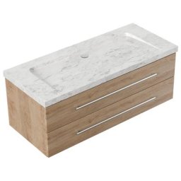 Meuble SDB Damo en avec vasque en marbre Carrara White 130cm sans pré-perçage