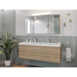 Damo avec double vasque en marbre Carrara White 130cm & miroir à LED