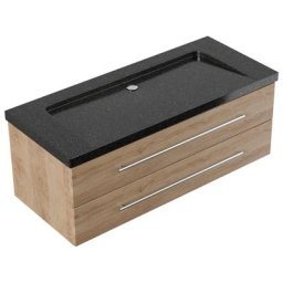 Meuble SDB Damo en avec vasque en granit Galaxy Black 130cm sans pré-perçage
