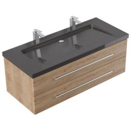 Meuble SDB Damo en décor chêneavec double vasque en granit India Black 130cm