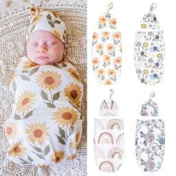 Couverture d'emmaillotage en coton doux pour bébé ensemble de vêtements pour nouveau-né sac de