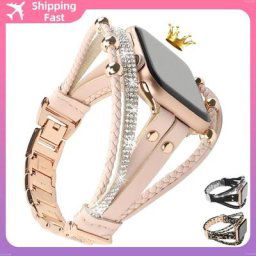 Bracelet en cuir diamant pour Apple Watch Ultra Watchband iWatch Series 8 7 6 5 SE 44mm