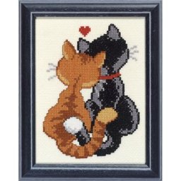 Tableau à broder ""chats amoureux"", 13 x 17 cm
