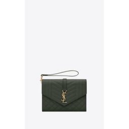 Saint Laurent Envelope pochette à rabat en cuir mix matelassé embossé grain de poudre