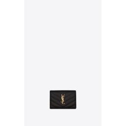 Saint Laurent Cassandre matelassé porte-cartes business en cuir embossé grain de poudre