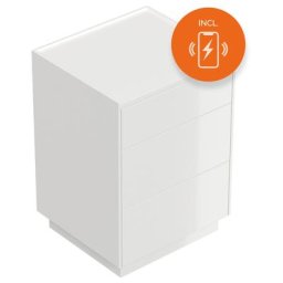 Table de chevet Lux M 50cm induction avec 3 tiroirs Push to Open Blanc brillant