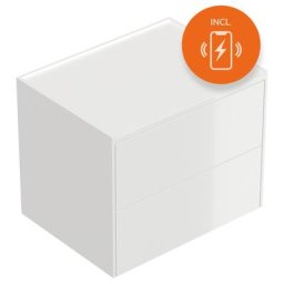 Table de chevet Somnia L 60cm A induction ac 2 tiroirs Push to Open Blanc brill.