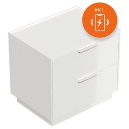Table de chevet Artem 60cm B induction avec 2 tiroirs SoftClose Blanc brillant