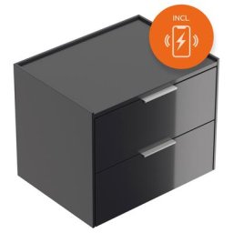 Table de chevet Artem 60cm A induction ac 2 tiroirs SoftClose Graphite brillant
