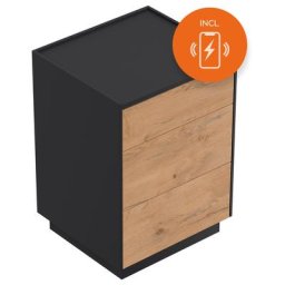 Table de chevet Lux M 50cm induction avec 3 tiroirs Push to Open Oak