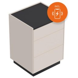 Table de chevet Lux M 50cm induction avec 3 tiroirs Push to Open Creme Graphite
