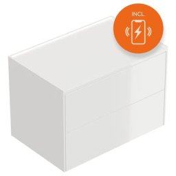 Table de chevet Somnia XL 70cm A induction 2 tiroirs Push to Open Blanc brillant
