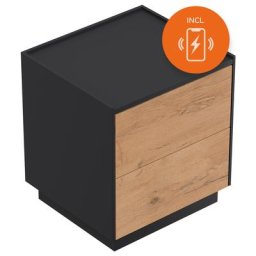 Table de chevet Somnia M 50cm B induction avec 2 tiroirs Push to Open Oak