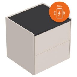 Table chevet Somnia M 50cm A induction ac 2 tiroirs Push to Open Creme Graphite