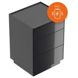 Table de chevet Lux M 50cm induction avec 3 tiroirs Push to Open Graphite brill.