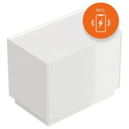 Table de chevet Somnia XL 70cm B induction 2 tiroirs Push to Open Blanc brillant