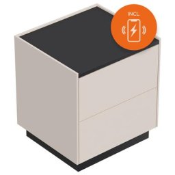 Table chevet Somnia M 50cm B induction ac 2 tiroirs Push to Open Creme Graphite