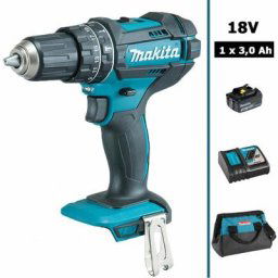Makita - Perceuse visseuse à percussion 18V 62Nm DHP482 avec 1 batterie 3Ah + sac