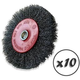 Brosse circulaire métallique sur tige ø 100 mm Fil acier dur - Quantité x10 - ø 100 mm - Ep. 12 mm