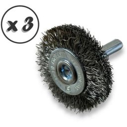 Brosse circulaire métallique sur tige ø 38 mm Fil inox souple - Quantité x 3 - ø 38 mm - Ep. 12 mm