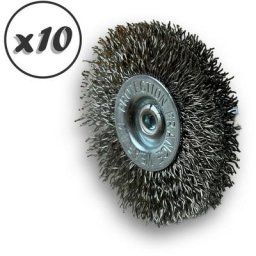 Brosse circulaire métallique sur tige ø 50 mm Fil inox dur - Quantité x10 - ø 50 mm - Ep. 8 mm
