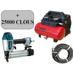 Makita - Lot Compresseur senco AC19306BL + Flexible 10mètres + Cloueur AF506 + 25000 clous