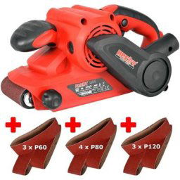 1781 Ponceuse à bande rectifieuse 810W inclus 10 bandes abrasives et sac à poussière - Hecht