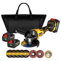 Meuleuse d'angle Onevan 18V Ø125 mm Pour Makita 18V-Jaune -Avec 1 sac de rangement ,2 batteries et