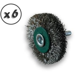 Brosse circulaire métallique sur tige ø 50 mm Fil inox dur - Quantité x 6 - ø 50 mm - Ep. 12 mm
