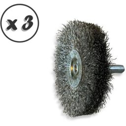 Brosse circulaire métallique sur tige ø 60 mm Fil inox souple - Quantité x 3 - ø 60 mm - Ep. 12 mm