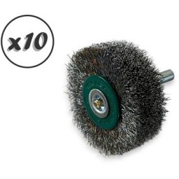 Brosse circulaire métallique sur tige ø 50 mm Fil inox souple - Quantité x10 - ø 50 mm - Ep. 18 mm