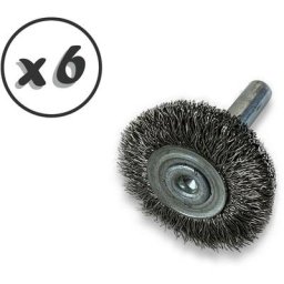 Brosse circulaire métallique sur tige ø 30 mm Fil inox souple - Quantité x 6 - ø 30 mm - Ep. 12 mm