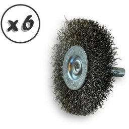 Brosse circulaire métallique sur tige ø 50 mm Fil inox souple - Quantité x 6 - ø 50 mm - Ep. 8 mm