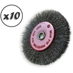 Brosse circulaire métallique sur tige ø 100 mm Fil acier souple - Quantité x10 - ø 100 mm - Ep. 12