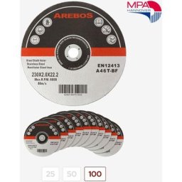 100x 230 mm Meule à tronçonner Fer, Métal, Acier, Inox, Aluminium (230 x 1,0 x 22,2 mm) Disques à