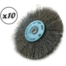 Brosse circulaire métallique sur tige ø 125 mm Fil inox dur - Quantité x10 - ø 125 mm - Ep. 18 mm