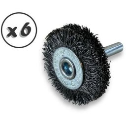 Brosse circulaire métallique sur tige Ø 38 mm Fil acier dur - Quantité x 6 - Ø 38 mm - Ep. 12 mm