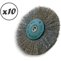 Brosse circulaire métallique sur tige ø 125 mm Fil inox souple - Quantité x10 - ø 125 mm - Ep. 8 mm