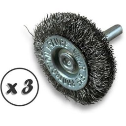Brosse circulaire métallique sur tige ø 38 mm Fil inox souple - Quantité x 3 - ø 38 mm - Ep. 18 mm