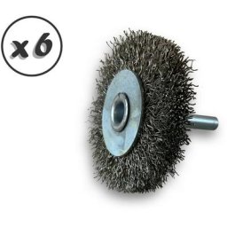 Brosse circulaire métallique sur tige ø 60 mm Fil inox dur - Quantité x 6 - ø 60 mm - Ep. 12 mm