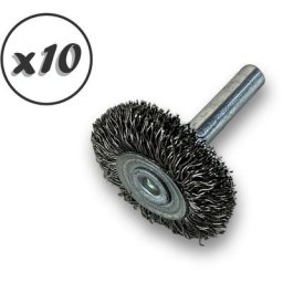Brosse circulaire métallique sur tige Ø 30 mm Fil inox dur - Quantité x10 - Ø 30 mm - Ep. 12 mm