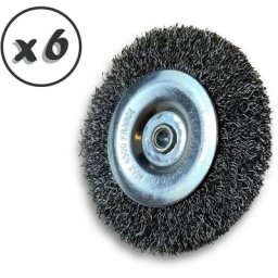Brosse circulaire métallique sur tige ø 75 mm Fil acier dur - Quantité x 6 - ø 75 mm - Ep. 8 mm