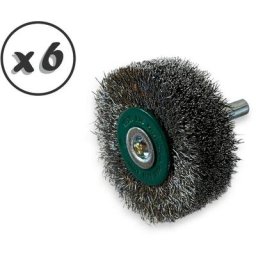 Brosse circulaire métallique sur tige Ø 50 mm Fil inox souple - Quantité x 6 - Ø 50 mm - Ep. 18 mm
