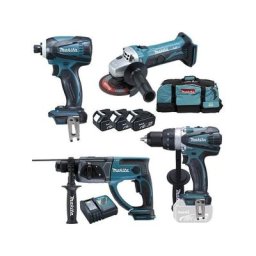 Ensemble de 4 machines MAKITA - 3 Batteries 18V Li-Ion 4.0 - Perceuse DDF458 + Meuleuse DTD152 +