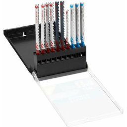 Stanley - Coffret de 10 lames de scie sauteuse : 7 lames bois hcs et 3 lames métal hss. Attache en