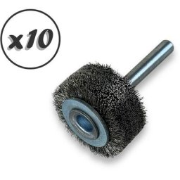 Brosse circulaire métallique sur tige ø 30 mm Fil inox souple - Quantité x10 - ø 30 mm - Ep. 18 mm