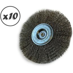 Brosse circulaire métallique sur tige ø 125 mm Fil inox dur - Quantité x10 - ø 125 mm - Ep. 8 mm