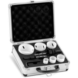 Coffret Scie-Cloche 10 Pièces Diamètre 22-68 mm Avec 2 Mandrins Et Mallette - Bleu, Noir
