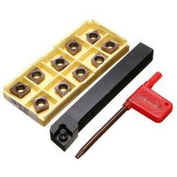 Porte-outil de tournage 12x100mm avec 10 plaquettes carbure CCMT09T304-PM et une barre