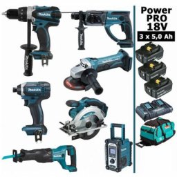 Makita - Pack Power pro 7 outils 18V: DDF458 + DHR202 + DTD152 + DGA504 + DSS610 + DJR186 + DMR108
